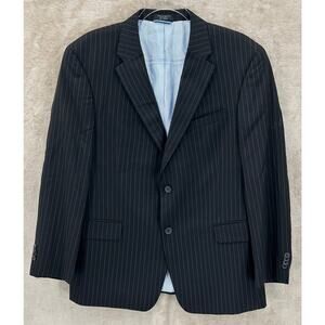 Tommy Hilfiger Blazer Mens 42S Black Pinstripe 100% Wool Suit Jacket Preppy Work